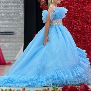 Light Blue Ruffled Ball Gown Pageant